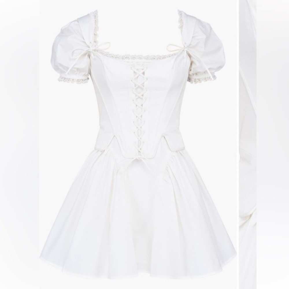 New House Of Cb Lili B Puff Sleeve White Minidress Size XS - Picture 5 of 5